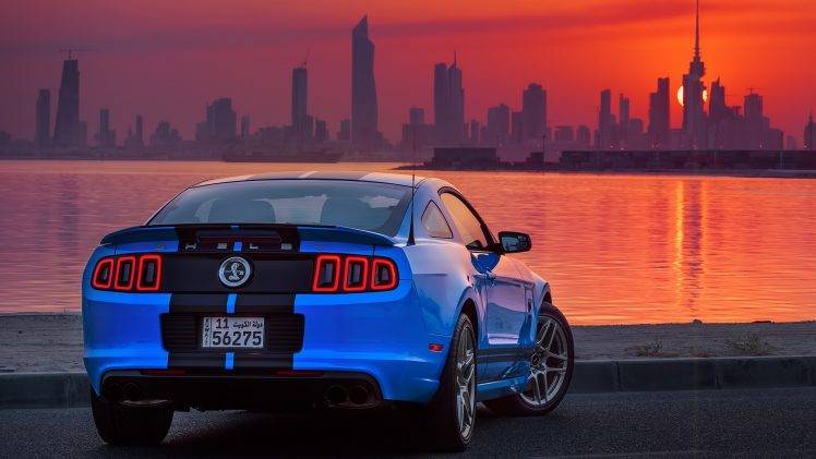 Shelby GT500, Ford USA, Car, Ford Mustang Shelby, Sunrise, Kuwait, Blue Cars HD Wallpaper Desktop Background
