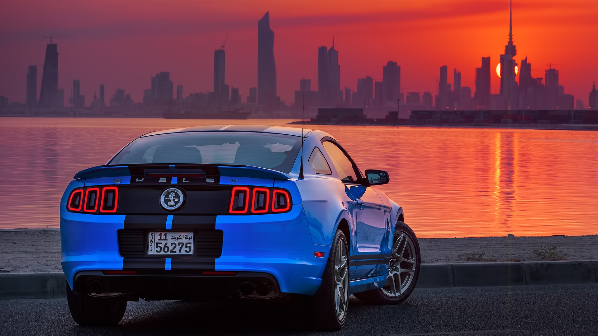 Shelby GT500, Ford USA, Car, Ford Mustang Shelby, Sunrise, Kuwait, Blue Cars Wallpaper