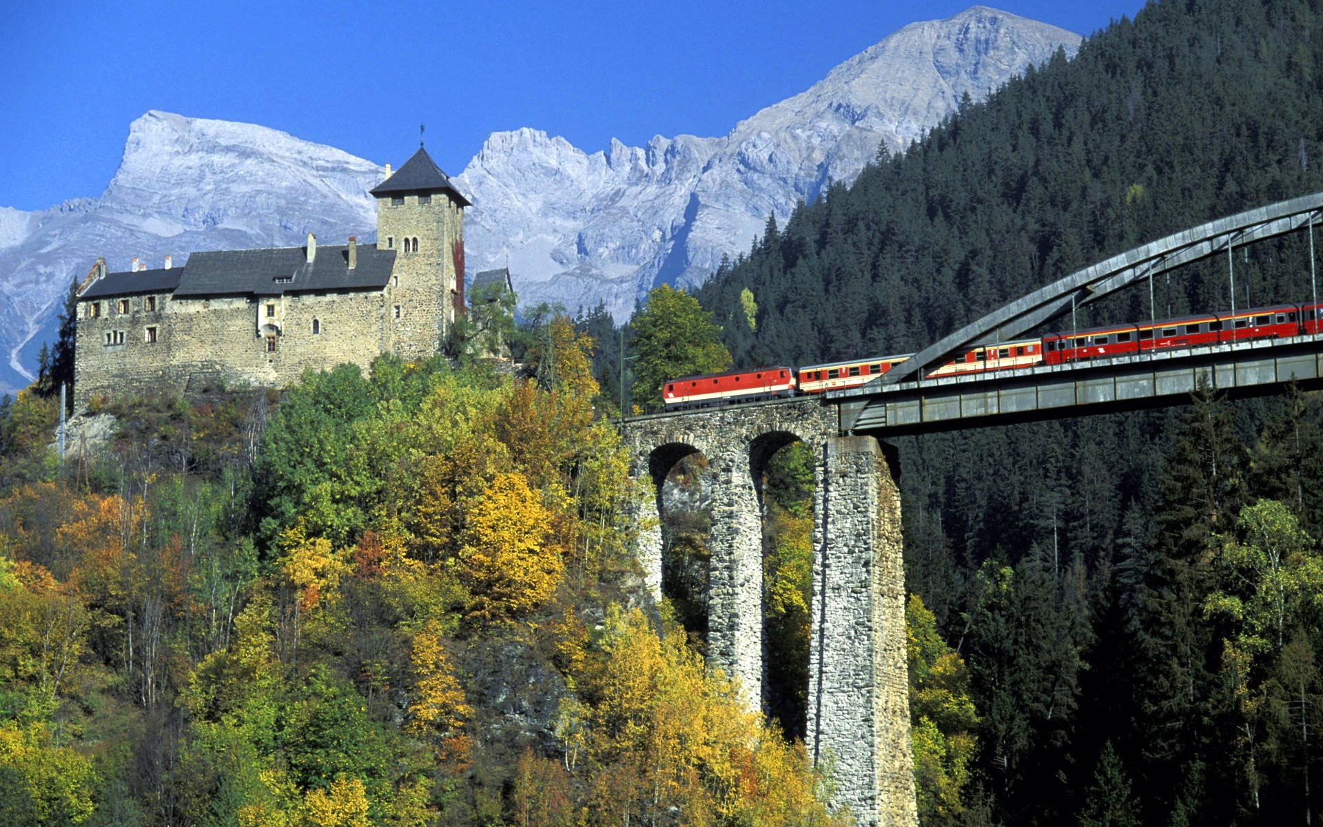 nature, Landscape, Bridge, Train, Castle, Austria, Tyrol Wallpaper