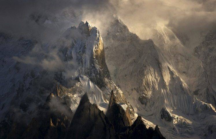 sunlight, Mountain, Himalayas, Snowy Peak, Sunrise, Clouds, Nature, Landscape HD Wallpaper Desktop Background