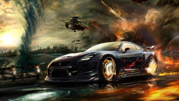 Nissan GT R, Car, Adobe Photoshop, War HD Wallpaper Desktop Background