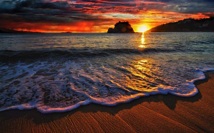 beach, Sea, Landscape, Nature, Sunset HD Wallpaper Desktop Background