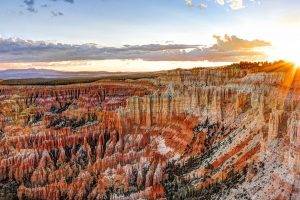 canyon, Bryce Canyon National Park, Sunlight, Clouds, Landscape, Desert, Rock Formation