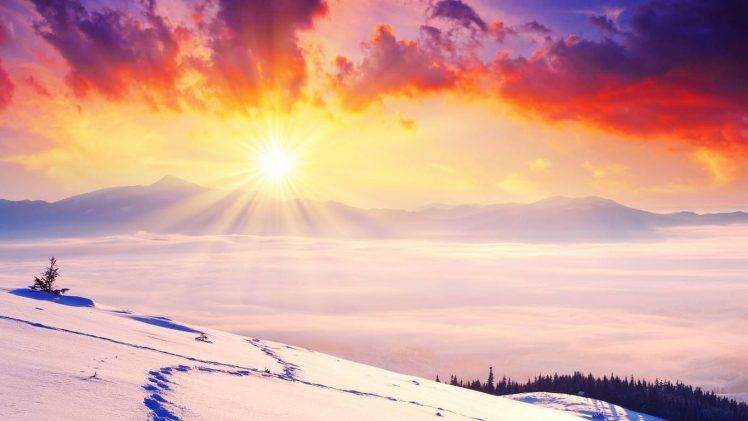 landscape, Winter, Sunset, Snow, Ice HD Wallpaper Desktop Background