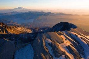 mountain, Mount  St.  Helens, Sunrise, Lake, Snowy Peak, Mist, Volcano, Washington State, Nature, Landscape, Morning, Aerial View