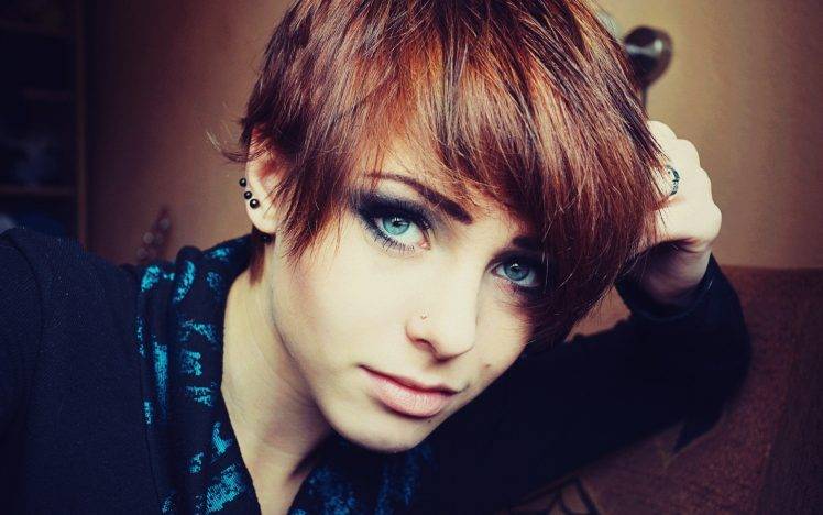 women, Lana Branishti, Redhead, Blue Eyes, Piercing, Short Hair, Face HD Wallpaper Desktop Background