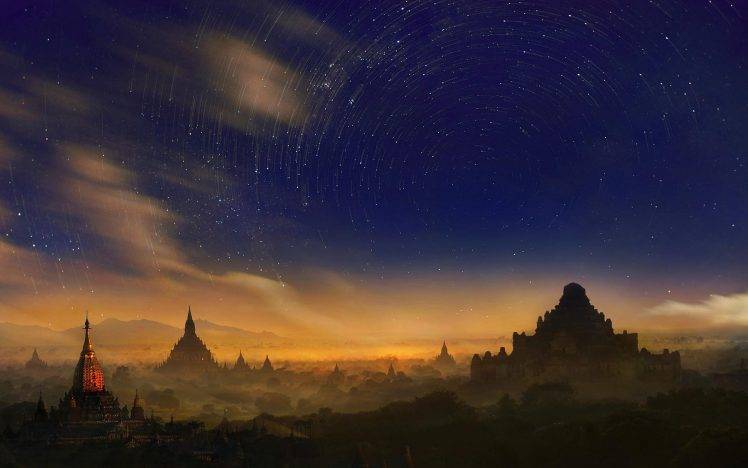 Weerapong Chaipuck, Bagan, Burma, Myanmar, Stars, Space, Sky, Long Exposure HD Wallpaper Desktop Background
