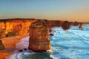 Australia, Beach, Limestone, Rock, Twelve Apostles, Sea, Cliff, Sand, Coast, Waves, Water, Sunset, Nature, Landscape