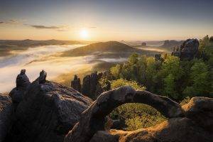 mist, Sunrise, Mountain, Germany, Forest, Rock, Nature, Landscape