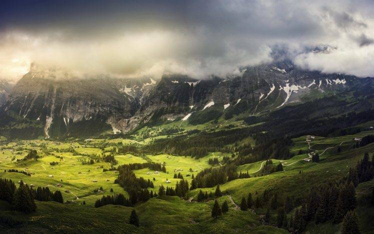 landscape, Nature, Mountain, Switzerland, Trees, Clouds, Valley HD Wallpaper Desktop Background