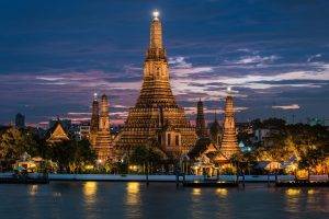 landscape, Building, Old Building, Bangkok, Thailand, Temple, River, Sunset