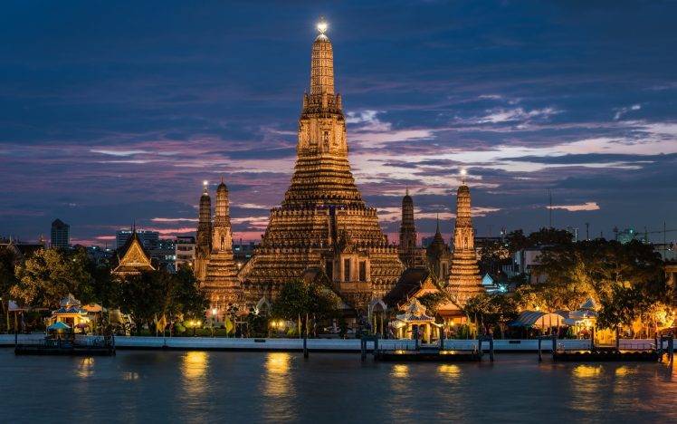 landscape, Building, Old Building, Bangkok, Thailand, Temple, River, Sunset HD Wallpaper Desktop Background