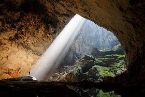cave, Hang  Son Doong, Huge, Sun Rays, Rock, Grass, Nature, Landscape, Vietnam