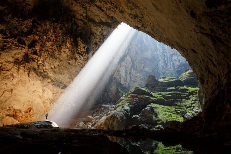 cave, Hang  Son Doong, Huge, Sun Rays, Rock, Grass, Nature, Landscape, Vietnam HD Wallpaper Desktop Background