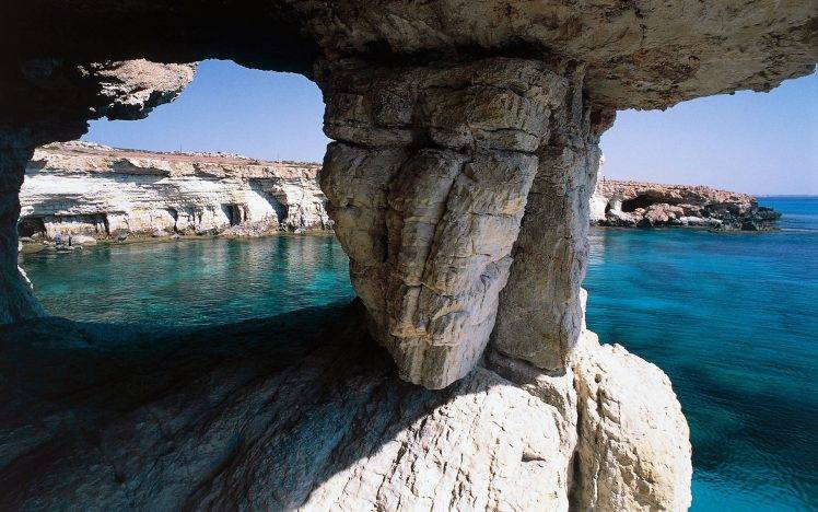 cave, Rock, Sea, Cliff, Cyprus, Beach, Island, Nature, Landscape HD Wallpaper Desktop Background