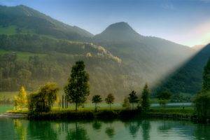 nature, Landscape, Lake, Sunlight, Hill, Switzerland