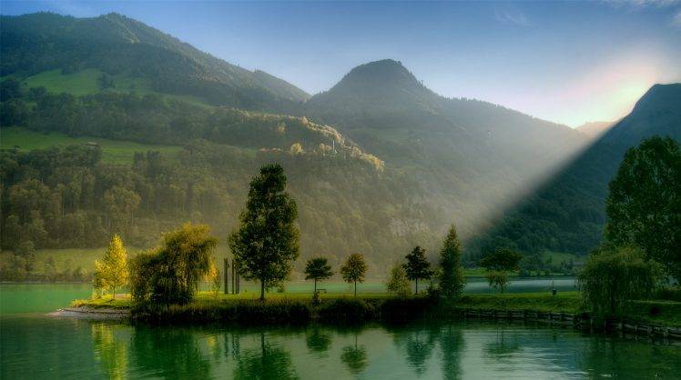nature, Landscape, Lake, Sunlight, Hill, Switzerland HD Wallpaper Desktop Background