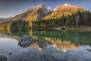 nature, Landscape, Forest, Lake, Mountain, Morning, Trees, Water, Snowy Peak