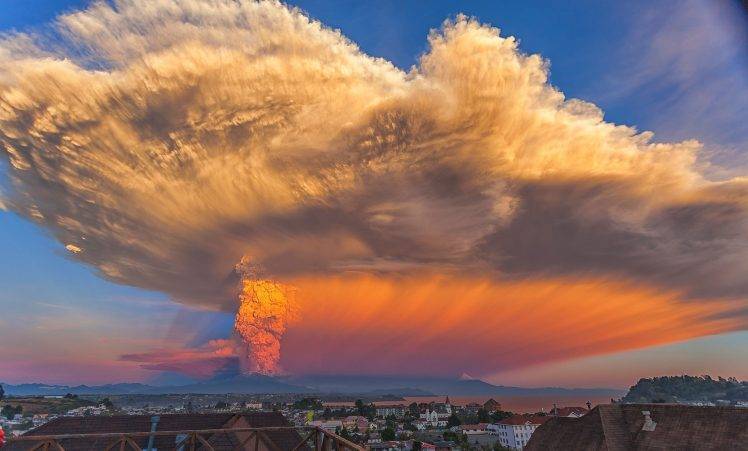 Chile, Calbuco Volcano, Eruptions, Smoke, Sunset, Nature, Ash, Volcano, Huge, Landscape HD Wallpaper Desktop Background