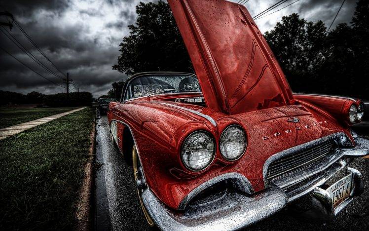 old Car, Corvette, 1961 Chevrolet Corvette, Car, Red Cars, HDR HD Wallpaper Desktop Background