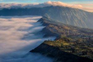 nature, Landscape, Sunrise, Mount Bromo, Indonesia, Clouds, Field, Mountain
