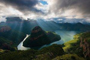 landscape, Nature, Sunrise, Canyon, River, South Africa, Sun Rays, Clouds, Mountain, Shrubs, Morning