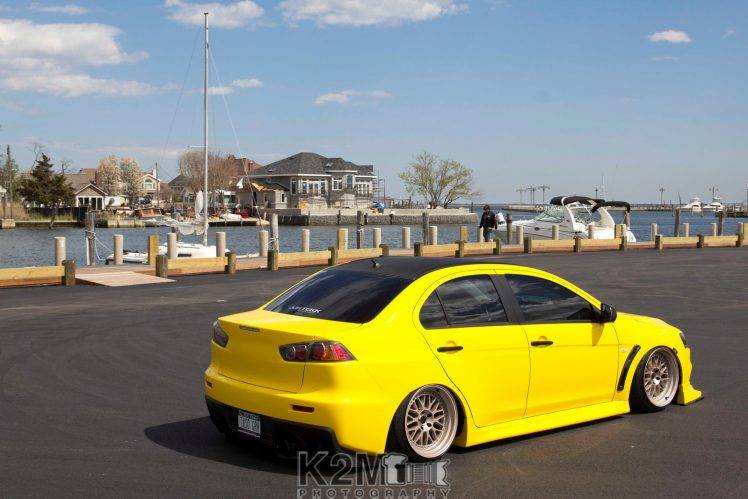 car, Mitsubishi Lancer Evo X, Yellow Cars HD Wallpaper Desktop Background