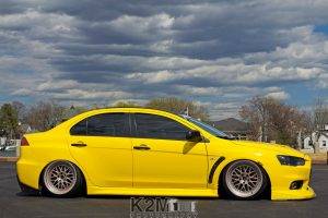car, Stance, Yellow Cars, Mitsubishi Lancer Evo X