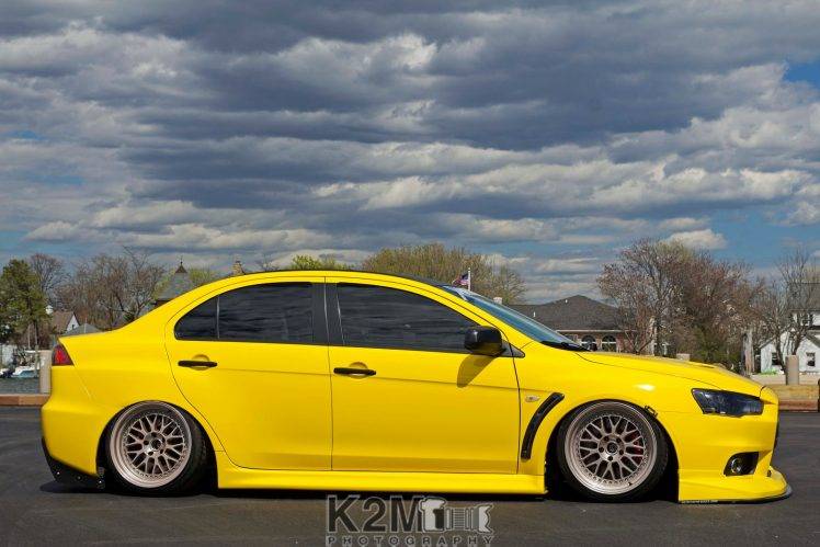 car, Stance, Yellow Cars, Mitsubishi Lancer Evo X HD Wallpaper Desktop Background