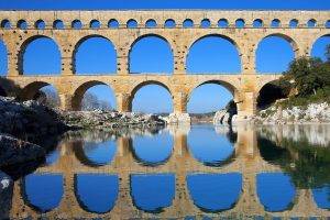 building, Aqueducts, Mountain, Nature, Landscape, Lake, Forest, Winter, Ice, France, Pont Du Gard
