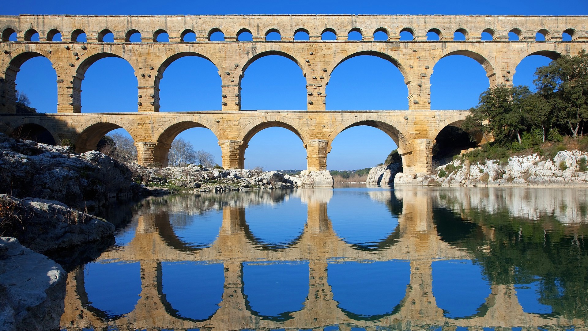 building, Aqueducts, Mountain, Nature, Landscape, Lake, Forest, Winter, Ice, France, Pont Du Gard Wallpaper