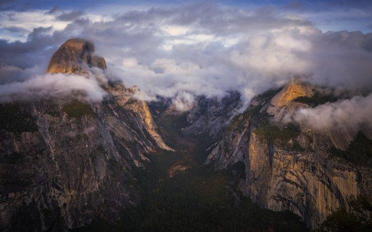nature, Landscape, Yosemite National Park, Valley, Clouds, Sunset, Forest, Cliff, Mountain HD Wallpaper Desktop Background