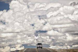 vehicle, Car, Clouds, Road, Horizon, Rear View, Rock, Anime, Luna Amor, Planet