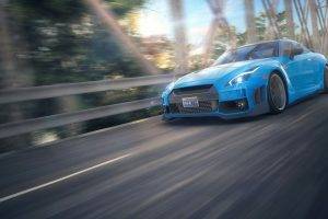 car, Nissan, Nissan GTR, Blue Cars, Motion Blur