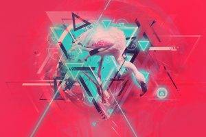 abstract, Digital Art, Flamingos