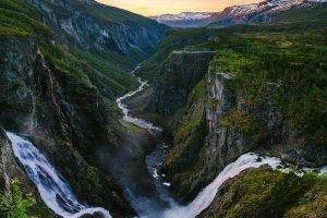 nature, Landscape, Canyon, River, Mountain, Snowy Peak, Waterfall, Norway