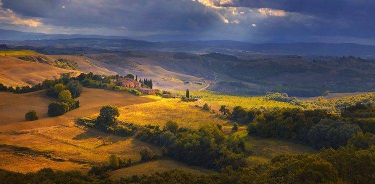 nature, Landscape, Tuscany, Mountain, Forest, Sunlight, Field, Trees HD Wallpaper Desktop Background