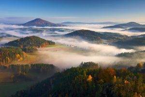 nature, Landscape, Mist, Sunrise, Fall, Mountain, Forest, Village, Morning