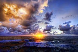 sunset, Sea, Clouds, Landscape