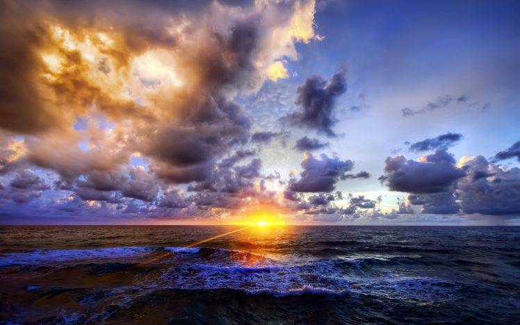 sunset, Sea, Clouds, Landscape HD Wallpaper Desktop Background