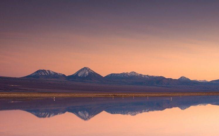 nature, Landscape, Atacama Desert, Mountain, Lake, Sunset, Snowy Peak, Water, Chile, Reflection HD Wallpaper Desktop Background