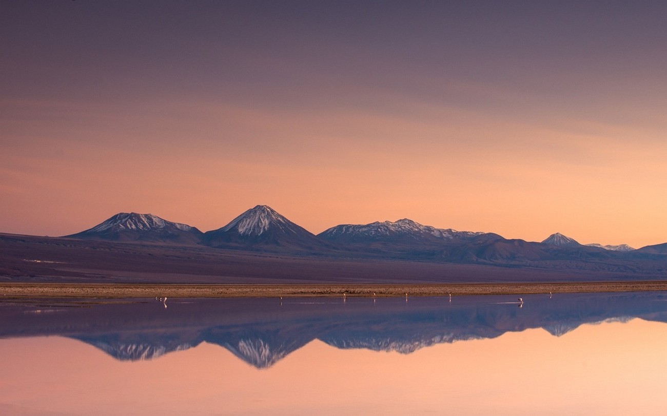 nature, Landscape, Atacama Desert, Mountain, Lake, Sunset, Snowy Peak, Water, Chile, Reflection Wallpaper
