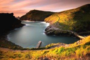 nature, Landscape, Bay, Hill, Grass, England, Coast, Sea, Path