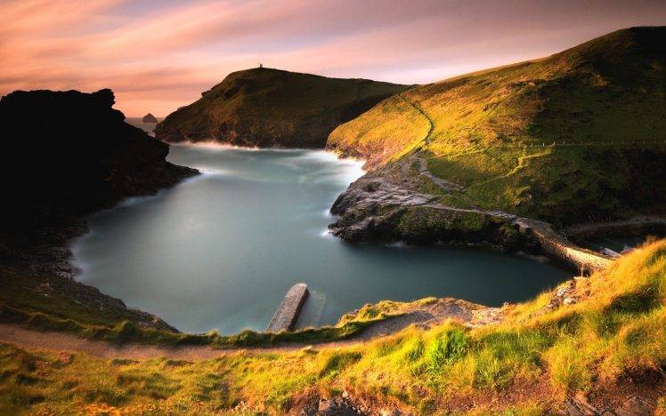 nature, Landscape, Bay, Hill, Grass, England, Coast, Sea, Path HD Wallpaper Desktop Background