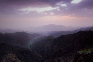 mountain, Al Hada, Saudi Arabia, Makkah, Clouds, Purple Sky, Mist