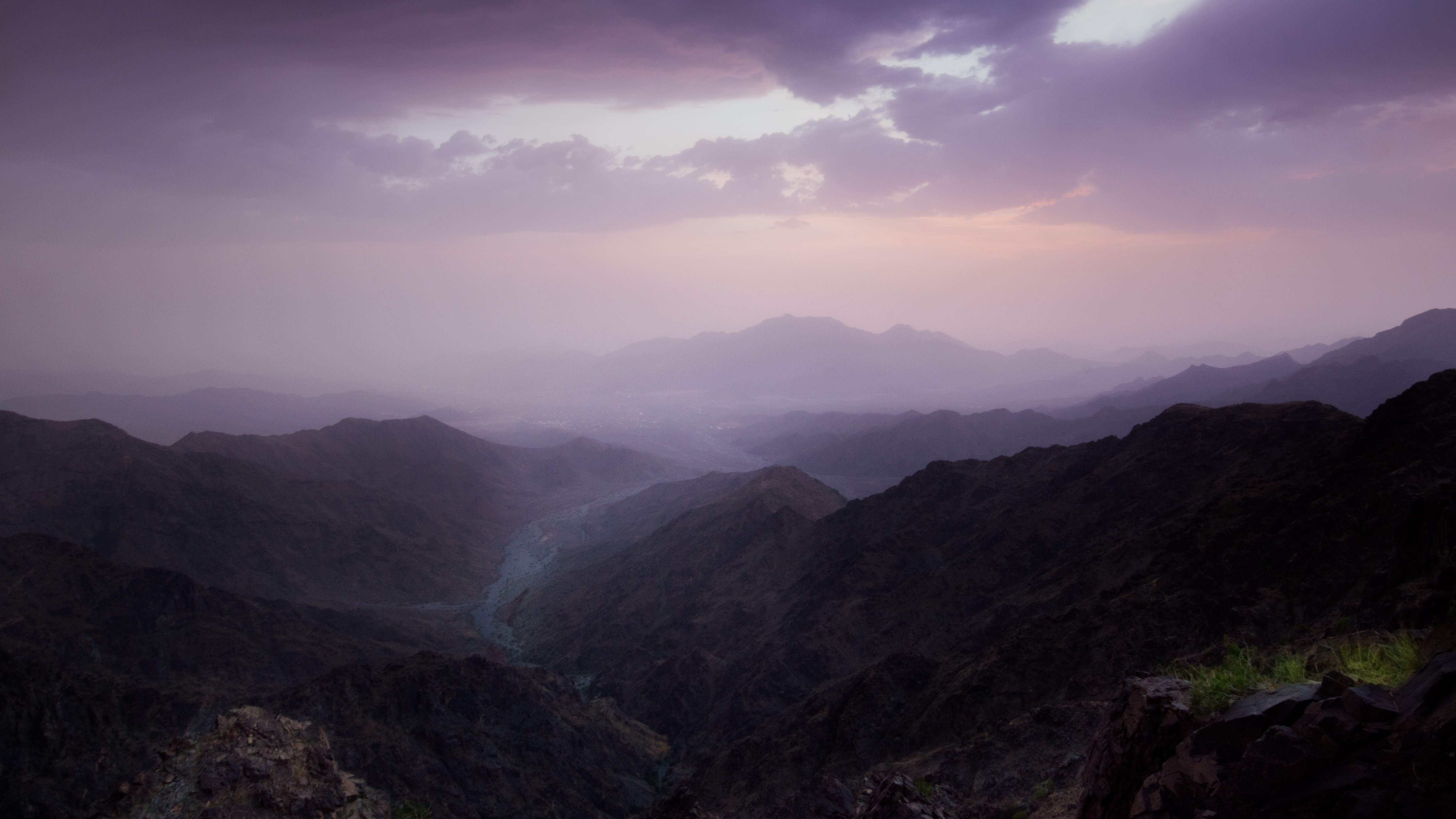 mountain, Al Hada, Saudi Arabia, Makkah, Clouds, Purple Sky, Mist Wallpaper