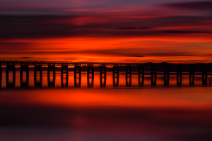 Scotland, Sunset, Nature, Landscape, Bridge, River, Long Exposure, Silhouette, UK, Water, Reflection, Clouds, Pier