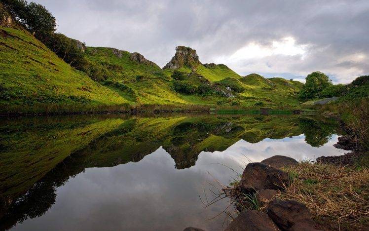 landscape, Nature, Scotland, Skye, Hill, Reflection, UK HD Wallpaper Desktop Background
