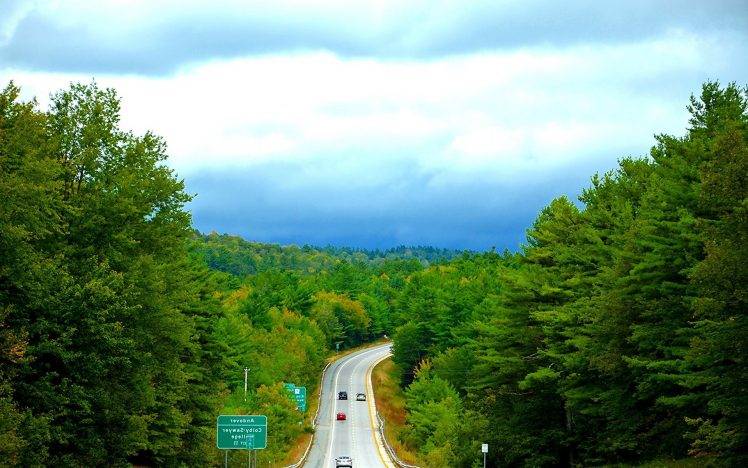 nature, Landscape, Road, Forest, Road Sign, Vermont HD Wallpaper Desktop Background