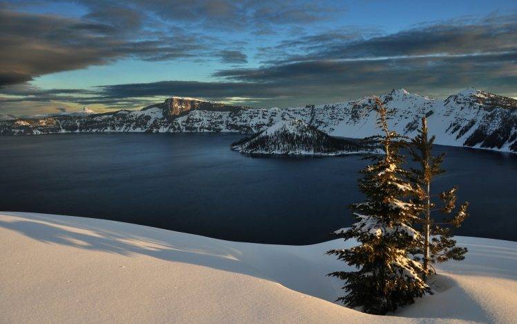 nature, Landscape, Snow, Lake, Crater Lake HD Wallpaper Desktop Background